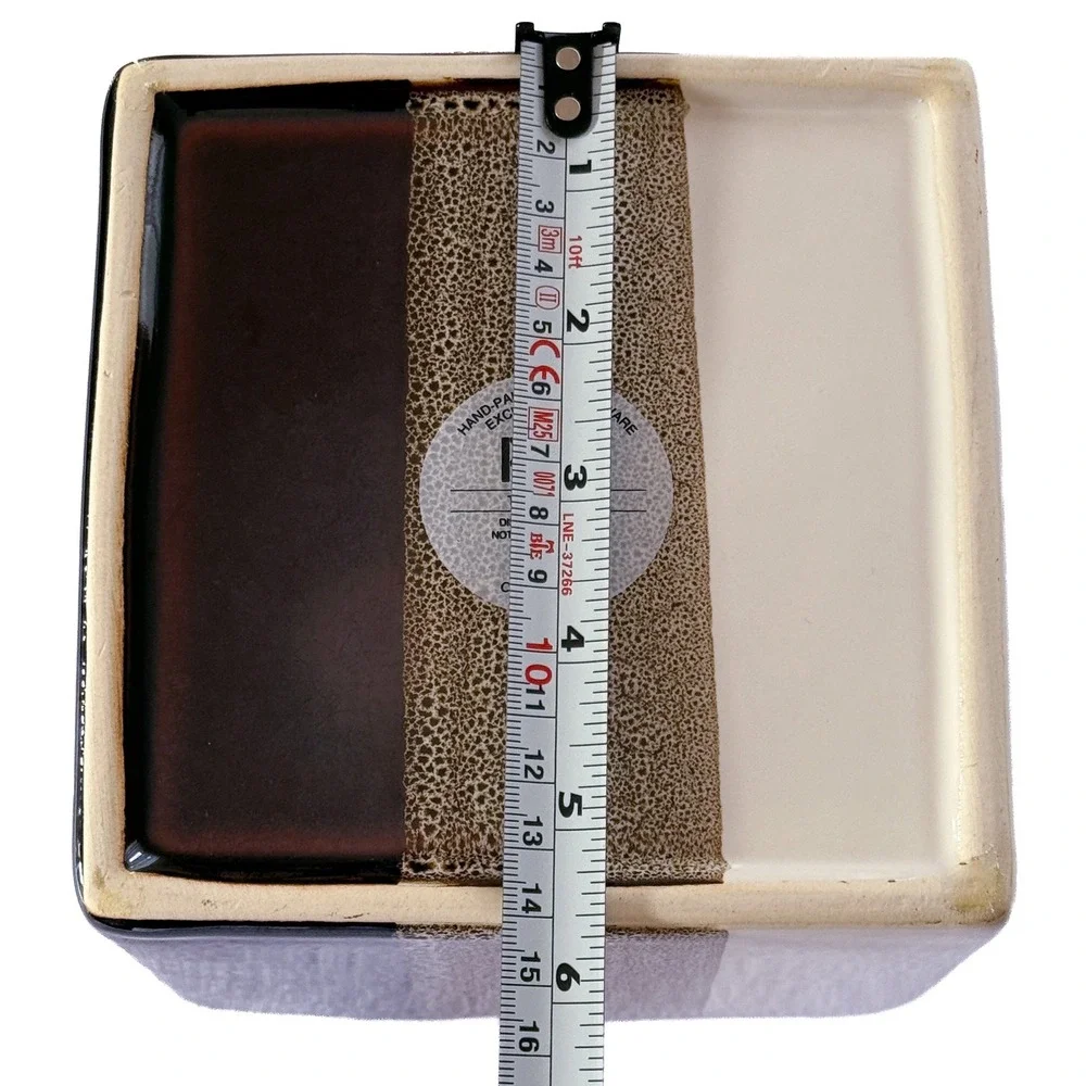 Vintage Pier 1 Imports Square Canister Lid Tri-Color Stoneware Glaze Brown Cream